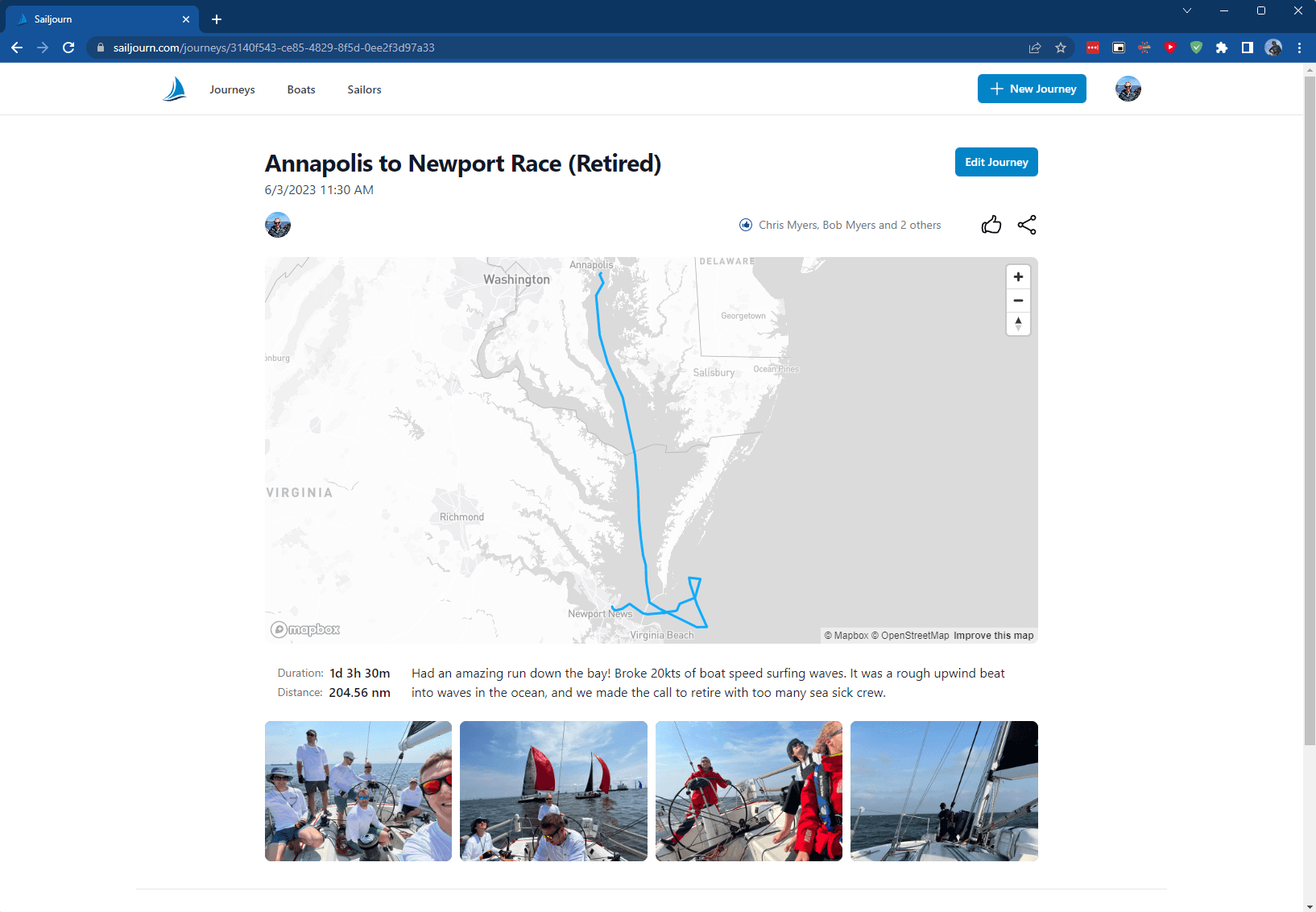 A journey imported from YB Tracker